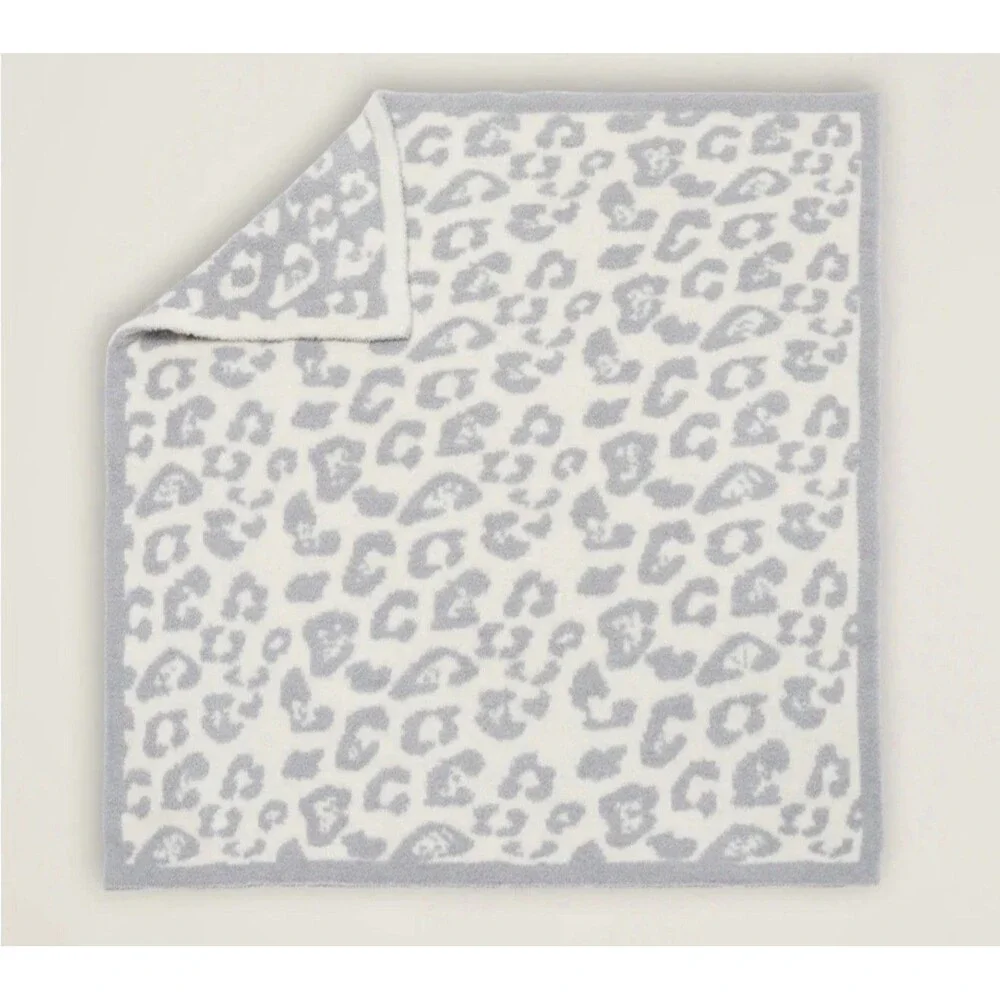 Barefoot Dreams CozyChic In The Wild Baby Blanket Gray & Cream 30”x32” New